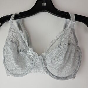 Wacoal Lucious Lace Bra 32DD Gray Lace 65197 Unlined Underwire Semi Sheer